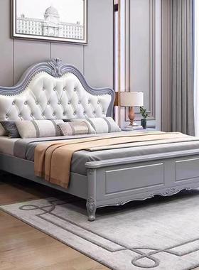 美式实木床主卧1.8白色欧双5式软包公米主床1.米床人婚床AMD现代