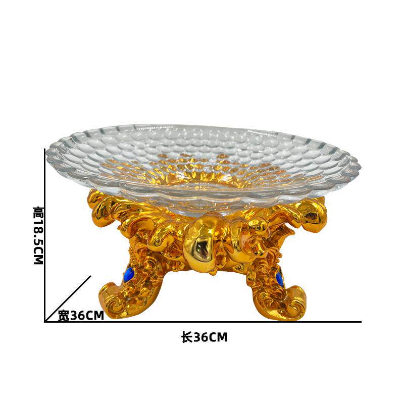 树创意脂电镀花朵果果座欧BXGF908式家居k实用玻璃水盘tv台面用品
