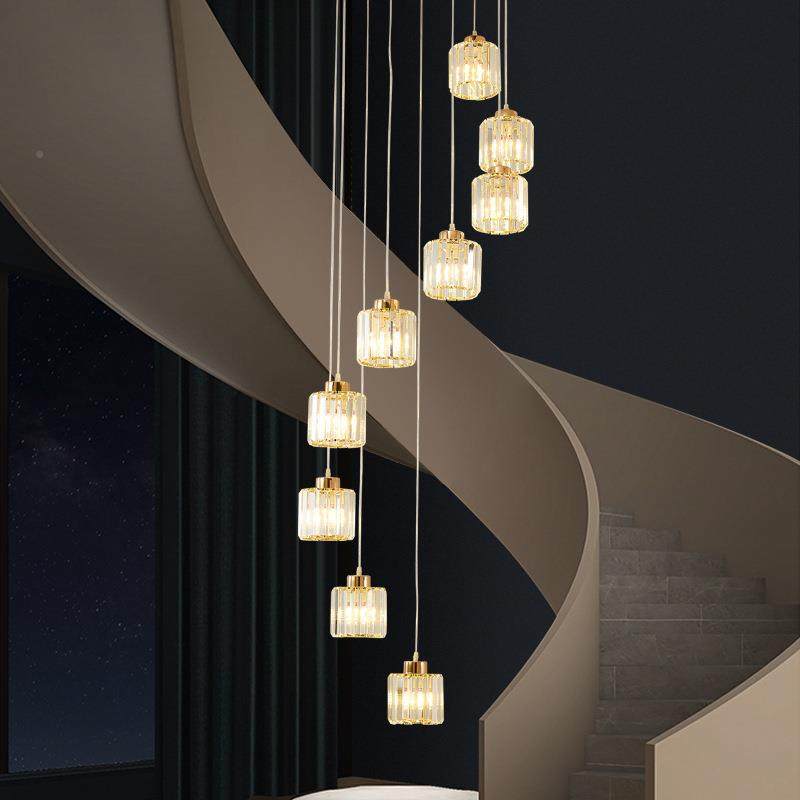 楼梯奢水晶吊灯大旋转现代简约创意玻璃复楼客厅轻式别墅金192色,家装灯饰光源,智能吊灯,淘宝优惠券,粉丝福利购,淘宝优惠卷