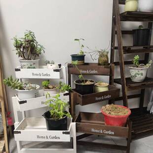 伸缩架创意折叠三ECX层小花架花角花架多肉花盆拐架复子古实木多