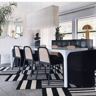 现代简约古风中餐厅ROM民宿小户型实木藤藤编餐椅靠背格椅