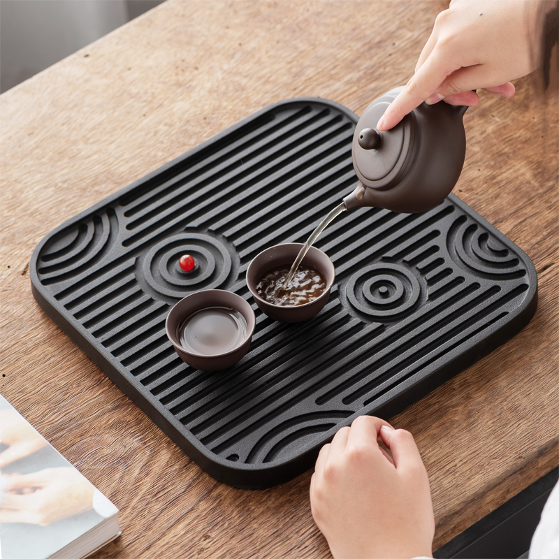 天然乌金石茶盘茶台小号家用简约干泡茶台茶托盘功夫茶具茶海壶承