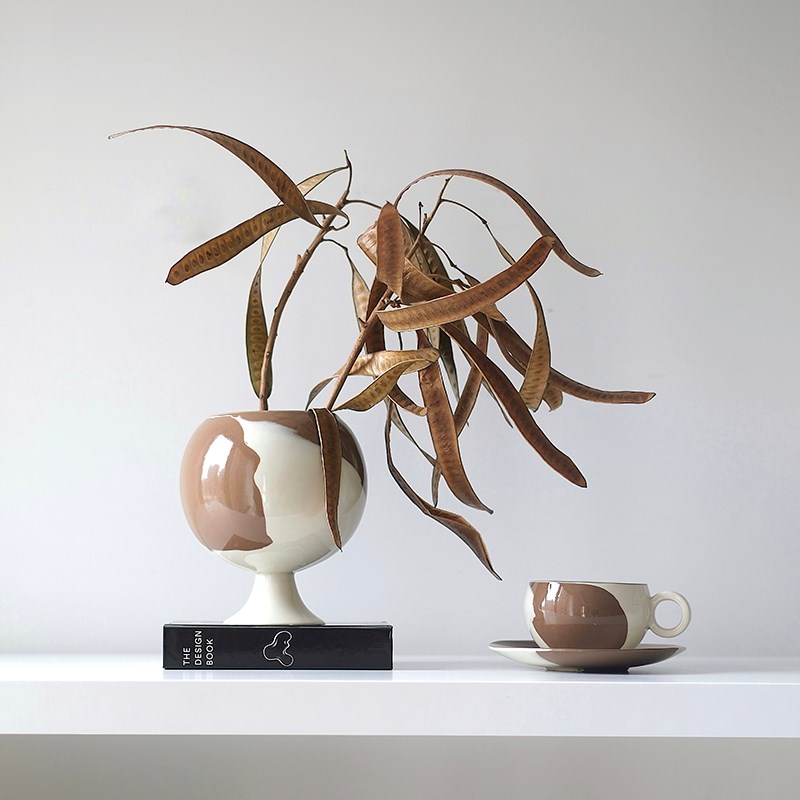 莫语 奶牛纹陶瓷花瓶桌面 设计师款客厅中古风台面创意花瓶摆件