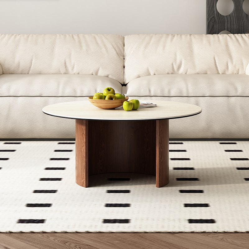 家用茶几简约茶几玻璃茶几岩板实木茶几圆茶几客厅小茶几岩板圆桌