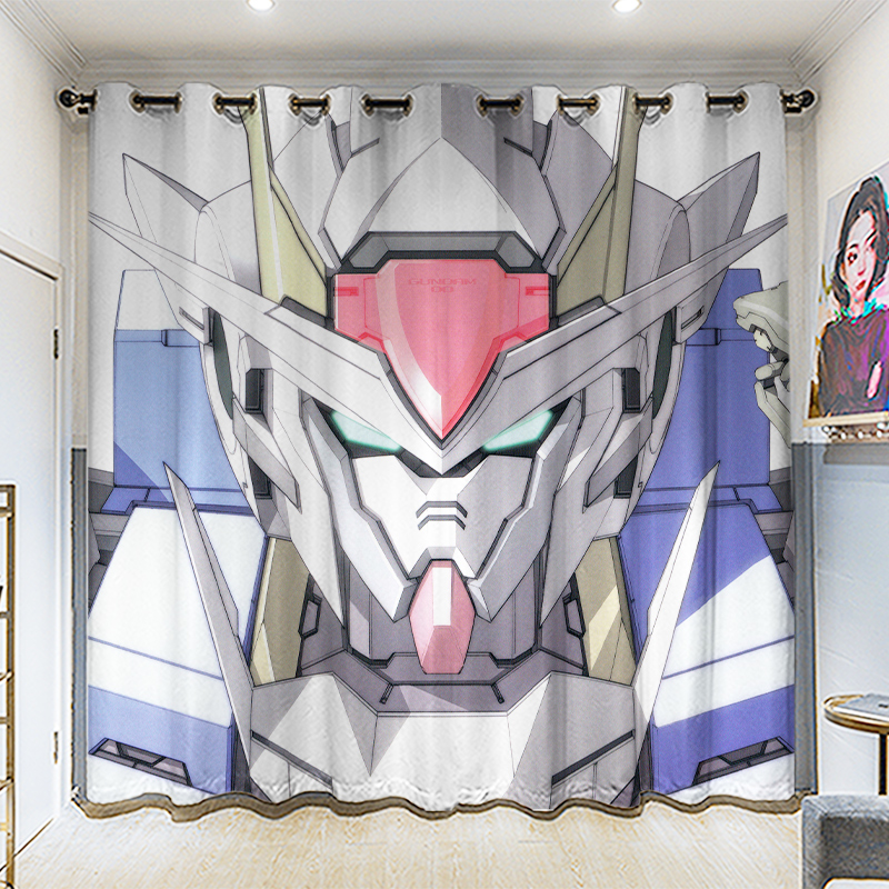 卡通高达机器定制长帘粗麻-RX-178MK卧室客厅挂钩遮光打孔窗帘布