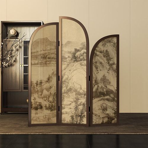 定制中古山川屏风折叠移动入户隔断客厅玄关茶室书房走廊实木折屏