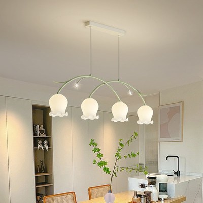 餐厅吊灯2025年新款复古奶油风饭厅灯长条简约现代花朵餐桌吧台灯