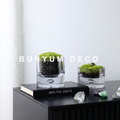 本与售楼处洽谈桌创意水滴玻璃苔藓花艺样板房间客厅书房绿植摆件