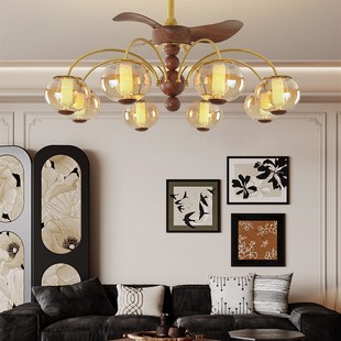 灯示客厅吊扇灯法式 中古覆古餐厅吊灯胡桃木色书房卧室设计师房间