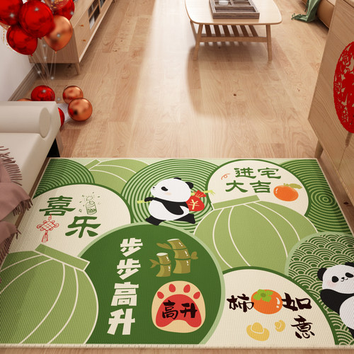 绿色地垫入户门垫喜庆可爱熊猫进门口玄关地毯耐脏防滑脚踏垫家用