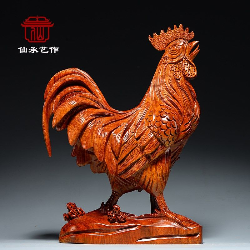 花梨木头鸡摆件实木质雕刻十二生肖木制鸡吉祥物装饰红木工艺品