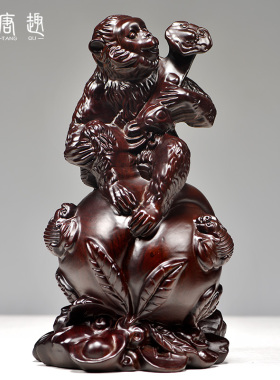 黑檀木雕猴子摆件生肖吉祥物实木质家居客厅办公室补角装饰工艺品