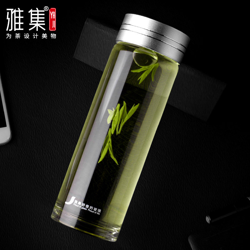 雅集单层耐热玻璃水晶杯男女士办公泡茶杯绿茶带盖茶杯子