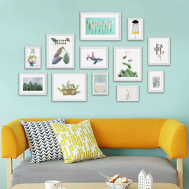 小尺寸墙面卧室玄关餐厅照片墙实木相框组合免打孔免费冲印照片