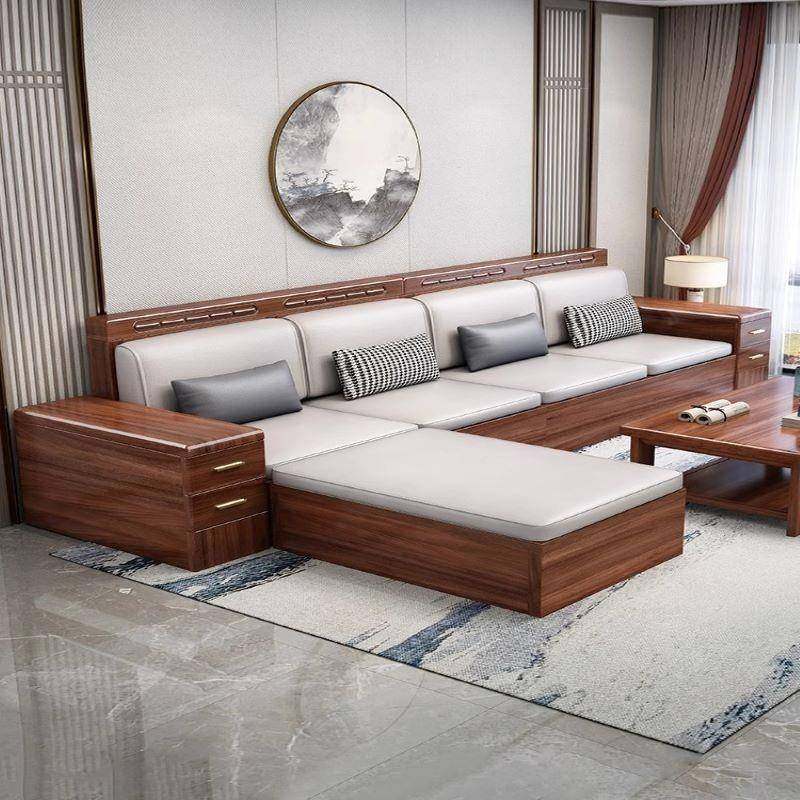 新中式胡桃木木ZZW沙发转角贵组合大小户实储型冬夏两用妃物客厅