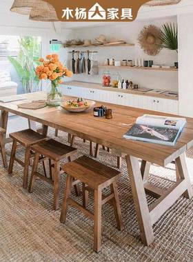 桌木人美式业风全实木家用工吃饭桌LH211018酒店民宿复古长杨方形