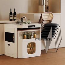 式复DIN法古可伸缩岛折叠一体台餐桌家用户型多功能中古奶小油风