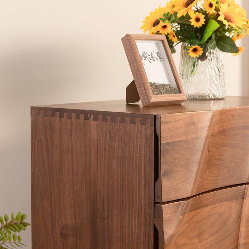 中式五斗柜黑桃木简约新收纳墙收纳柜玄靠关卧室波浪实木胡41五斗