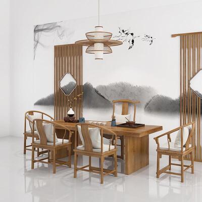 新式实木泡大板茶桌原木泡茶桌会洽谈客桌椅组合小户ETD中型家用