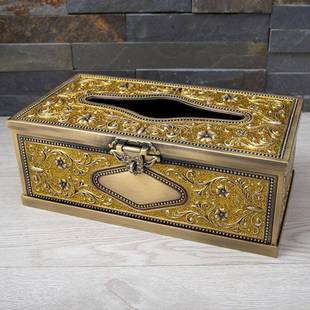 金属纸精欧928式 创意容量大巾盒美高颜值青古铜复古抽纸盒家用纸