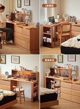 实木梳PLW室妆台妆斗柜一化桌简约卧书体桌小户型樱桃木床尾收纳