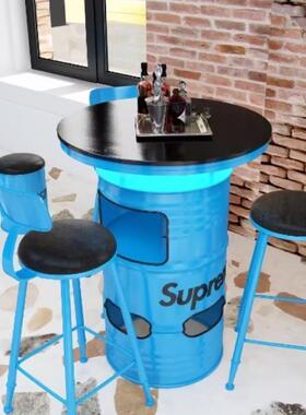 工风创意网业红艺汽油桶带储物层酒吧ktv休闲餐吧LAO厅高台吧铁桌