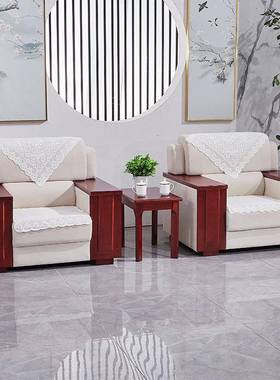 公司会议贵宾接待室领导会客区贰布发艺8754单人位中式沙实木茶几