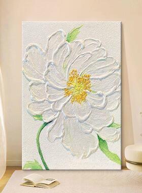 顺丰手油画白色KED大花朵绘客厅装饰画物牡丹花植奶油风厚肌卉理