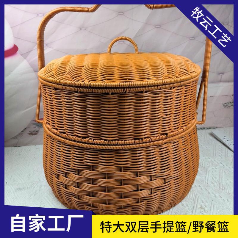 M86双层带盖手工编织拜神篮