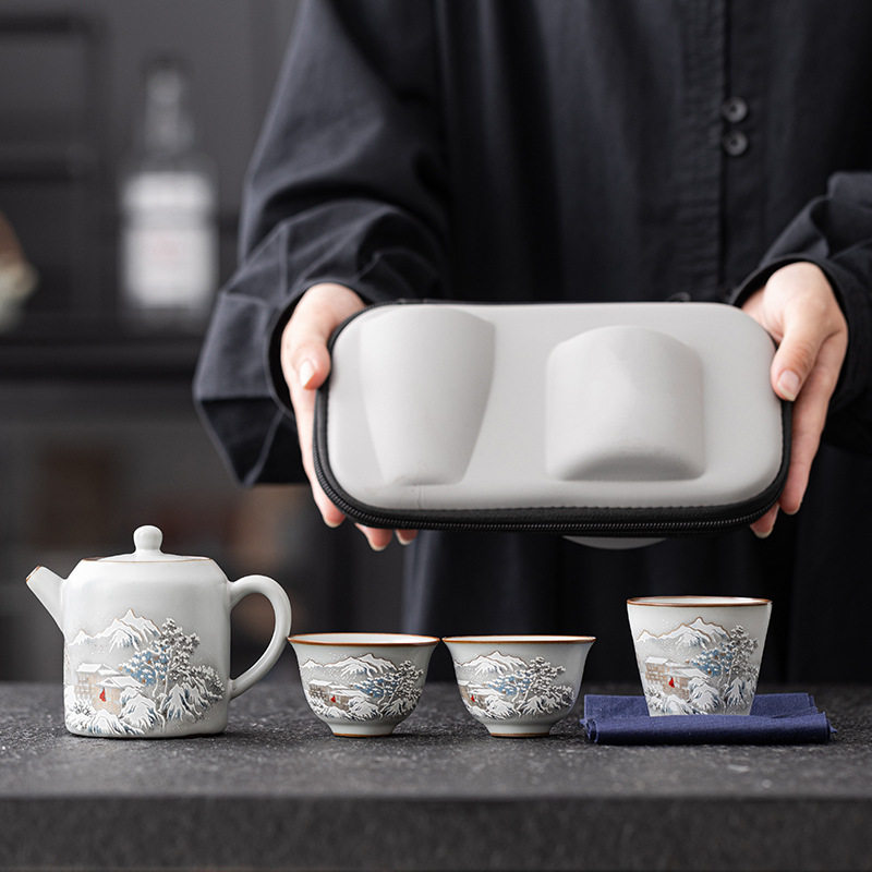 开片汝窑便携旅行茶具套装
