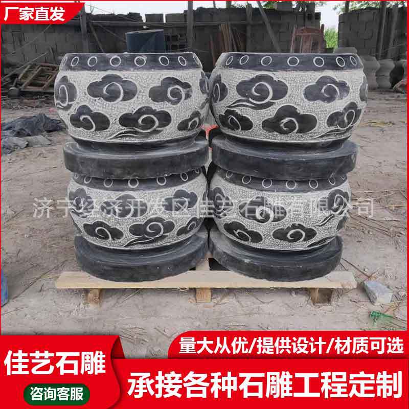 青石柱墩底座石墩子挡车石庭院门口柱子脚柱顶石空心天然石头圆墩
