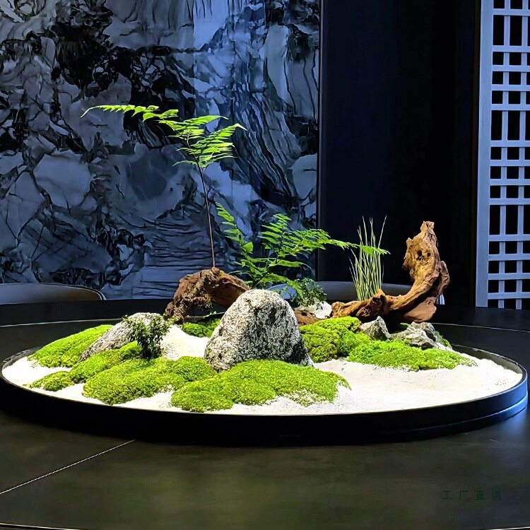 酒店餐桌转盘摆件永生苔藓中间摆花微景观装饰花/美空211