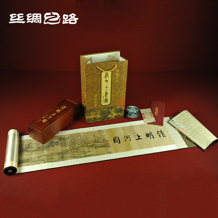 中长卷珍藏版丝绸画《清明上河图 》丝绸画厂家丝绸织锦轴画 直销