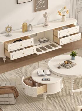 法式油奶风实木烤电柜视茶几漆组合现代简约小PCF户型烤漆黑落地