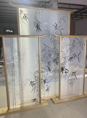 双木面半透明纱布真丝实榫手绘印风加绣双BSS面刺绣苏绣卯入户屏