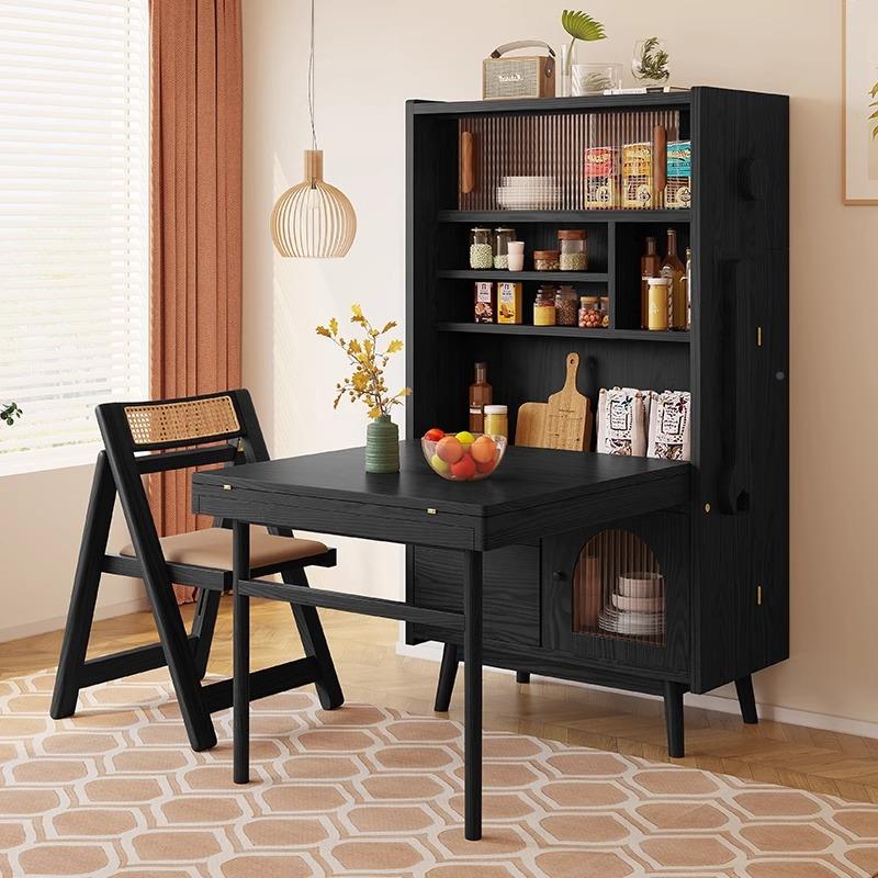 可折叠餐桌一体餐边柜实用户木VLS伸缩家小型机隐器人多功能形餐