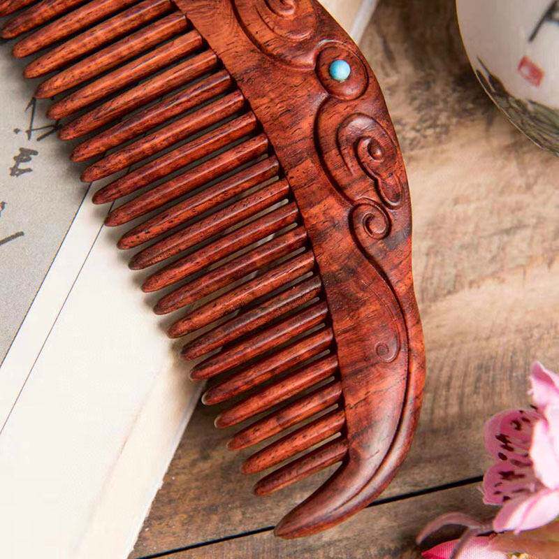 印度小叶紫檀云意木梳整木精工雕刻木梳子工艺品收藏送女友送妈妈