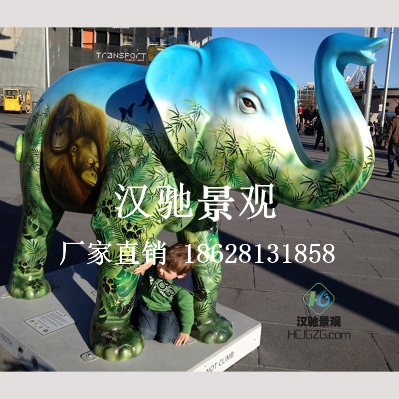 彩绘雕塑卡通象玻璃钢雕塑 商场美陈景观彩绘象雕塑摆件艺术造型