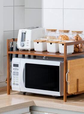 厂家厨房置物台面双层微AXN波炉架架子式料烤箱收调纳中架竹竹