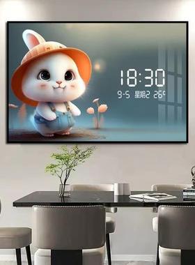 可爱萌兔数显时钟箱装饰免打孔钟表电闸表箱画遮76131挡电餐厅画