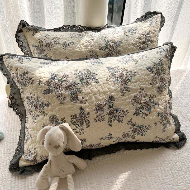 小清新碎纯夹棉蕾花棉边单枕套全棉花朵花单OSW双人学生丝枕头套