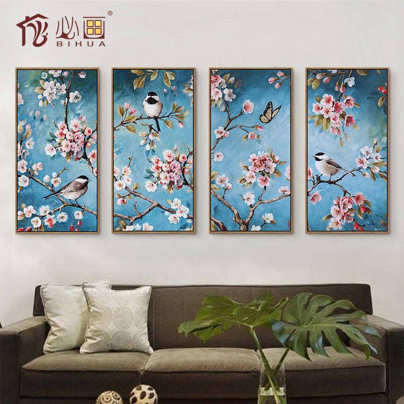 必画中国风客厅饰画花鸟装关挂216画四画联竖玄版壁书房梅花工厂