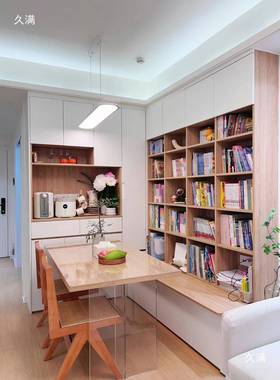 实木书柜一体发整墙到顶满墙去客化沙一体柜整EIB墙储物厅卡柜座