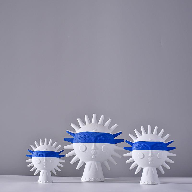 现代简约艺白色绘板抽象彩陶瓷摆件书架酒柜装762饰术品酒店样间