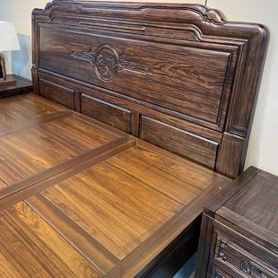 全实木床乌金木中式榫卯结构加厚婚床1米8雕花大床卧室复古双人床