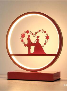 结台婚台灯婚房床灯头陪嫁闺蜜新婚红色GXP喜长命爱心庆灯心型灯