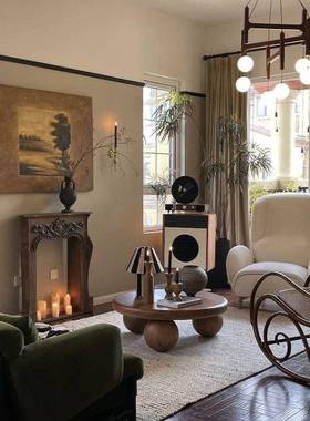 JHM古风法式木中古茶圆设形复几古实现代家用客厅小户型创意计师