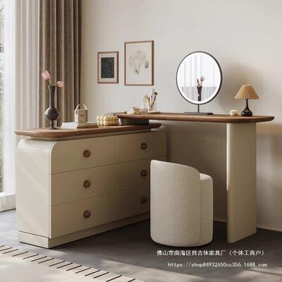 中古风木梳妆台带抽屉法纳简式梳妆台GVX化妆桌实收一体奶油约斗