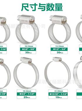 175pcs盒装30不锈钢美式卡箍接头4软管夹喉箍6-5组1mWCTm合套装