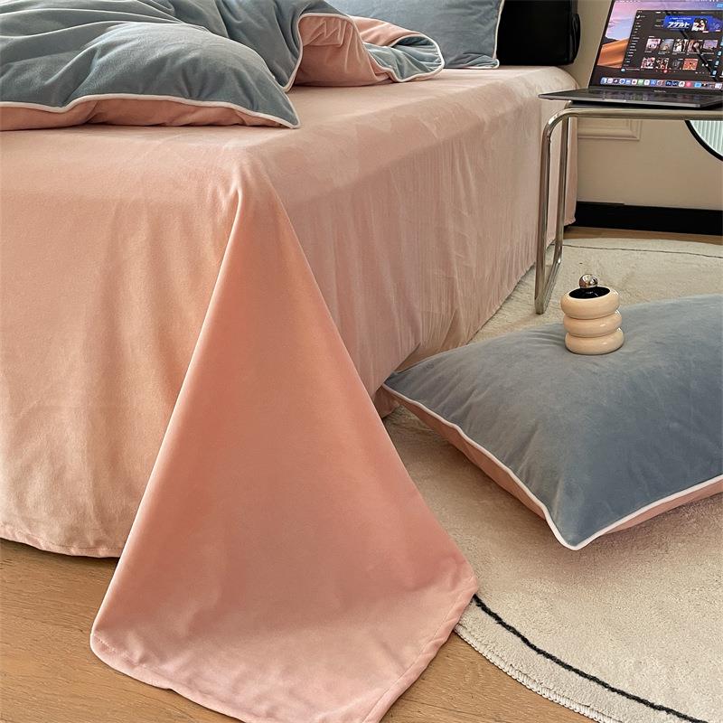 暖宝宝绒德芙床单四件套色双拼床包保单双945人绒被套纯床笠